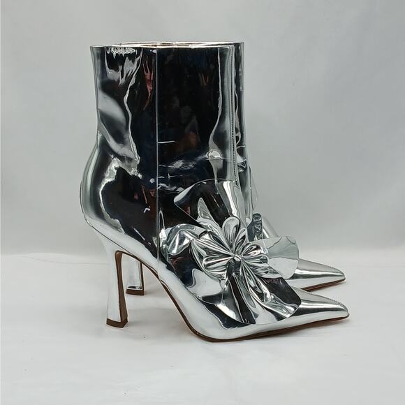 Sam Edelman Esmae Metallic Boots Women's Size 7M Silver Pointed Toe Whimsygoth - Picture 1 of 12